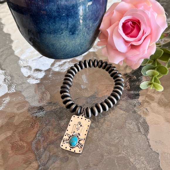 West and Company Jewelry - Thunderbird Charm Bracelet with Gunmetal Colored Beads